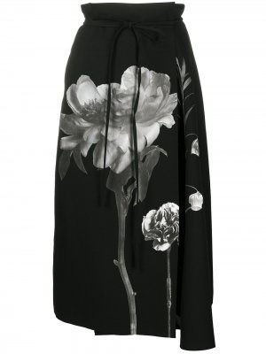 Юбка миди с цветочным принтом Valentino. Цвет: черный