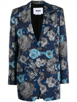 Парчовый пиджак с цветочным узором MSGM. Цвет: синий