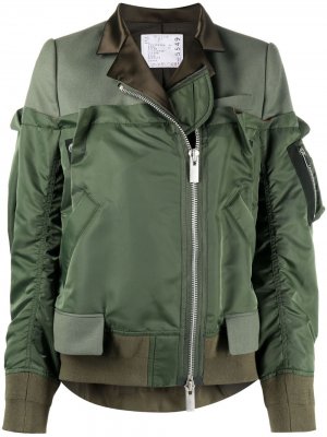 Расклешенная куртка-бомбер Sacai. Цвет: зеленый