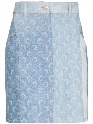 Джинсовая юбка мини с принтом Marine Serre. Цвет: синий