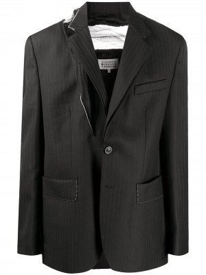Пиджак в полоску со вставкой из тюля Maison Margiela. Цвет: черный