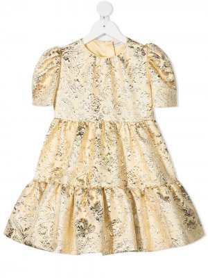 Ярусное платье с узором Dolce & Gabbana Kids. Цвет: золотистый