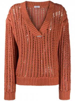 Трикотажный свитер с V-образным вырезом Brunello Cucinelli. Цвет: оранжевый