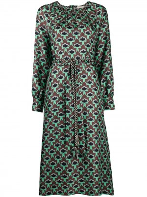 Атласное платье с абстрактным принтом Odeeh. Цвет: зеленый