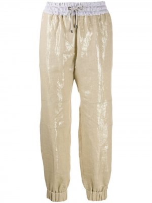 Укороченные спортивные брюки с эффектом металлик Brunello Cucinelli. Цвет: нейтральные цвета