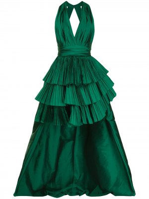 Платье с глубоким вырезом и плиссировкой Elie Saab. Цвет: зеленый