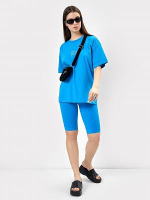 Комплект женский (футболка, шорты) Mark Formelle. Цвет: синий +печать
