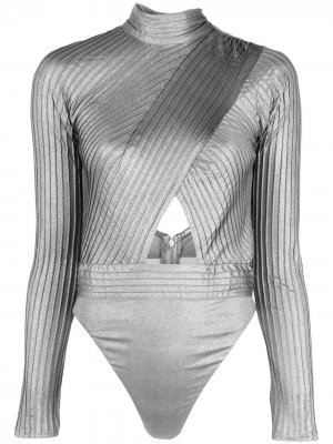 Блузка-боди с вырезными деталями Tadashi Shoji. Цвет: серебристый