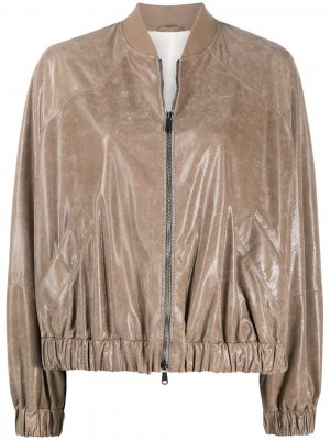 Куртка-бомбер на молнии со сборками Brunello Cucinelli. Цвет: серый