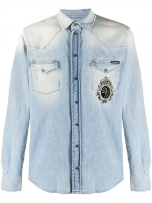 Джинсовая рубашка с вышитым логотипом Dolce & Gabbana. Цвет: синий