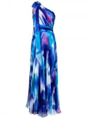 Плиссированное платье на одно плечо Marchesa Notte. Цвет: синий