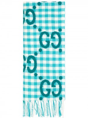 Клетчатый шарф с узором GG Gucci. Цвет: синий