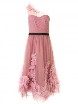 Фактурное платье из тюля на одно плечо Marchesa Notte. Цвет: розовый