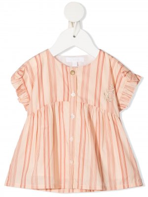 Полосатое платье с короткими рукавами Chloé Kids. Цвет: нейтральные цвета