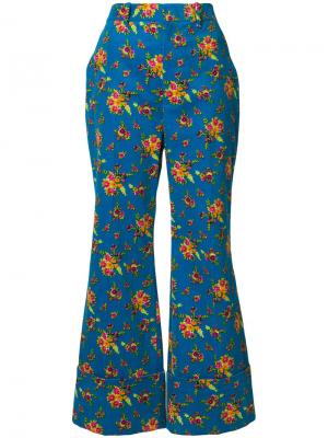 Укороченные брюки клеш с цветочным принтом Gucci. Цвет: синий