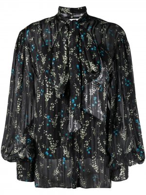 Блузка с цветочным принтом и завязками на воротнике Erdem. Цвет: черный