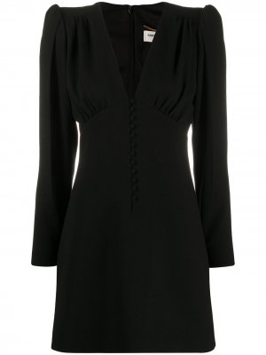Платье с V-образным вырезом и длинными рукавами Saint Laurent. Цвет: черный