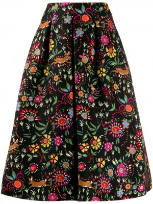 Расклешенная юбка миди с цветочным принтом La Doublej. Цвет: черный