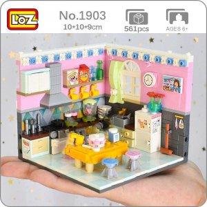 1903 городская архитектура дом угловой кухонный стол холодильник цветок 3D мини-блоки кирпичи строительная игрушка без коробки LOZ