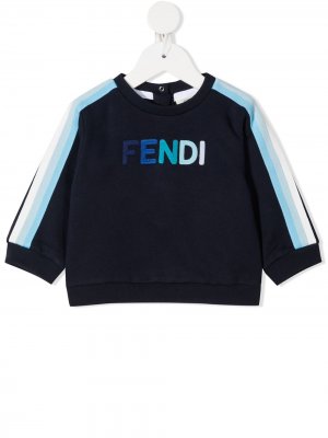 Толстовка с вышитыми логотипом Fendi Kids. Цвет: синий