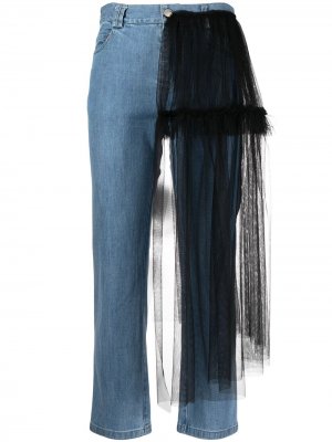 Укороченные джинсы с тюлем Act N°1. Цвет: синий