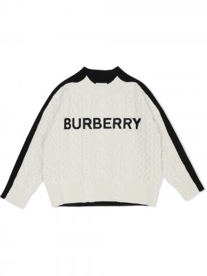 Джемпер фактурной вязки с логотипом Burberry Kids. Цвет: белый