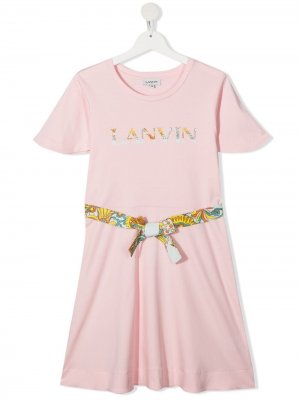Платье-футболка с логотипом LANVIN Enfant. Цвет: розовый