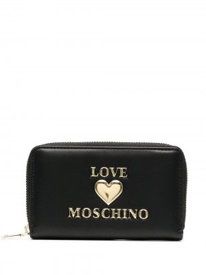 Кошелек с круговой молнией и логотипом Love Moschino. Цвет: черный