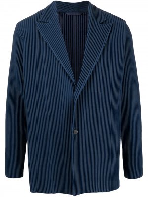 Однобортный плиссированный пиджак Homme Plissé Issey Miyake. Цвет: синий