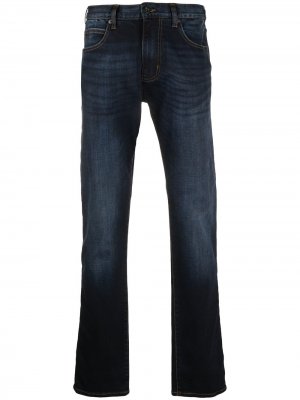 Прямые джинсы из вареного денима Emporio Armani. Цвет: синий