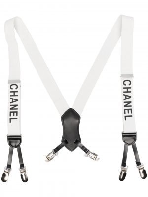 Подтяжки 1990-х годов с логотипом Chanel Pre-Owned. Цвет: белый