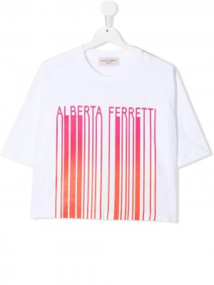 Укороченная футболка с логотипом Alberta Ferretti Kids. Цвет: белый