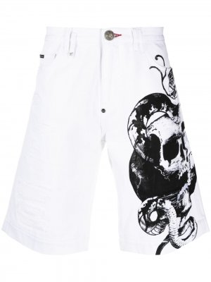 Джинсовые шорты Skull St. Tropez-fit Philipp Plein. Цвет: белый