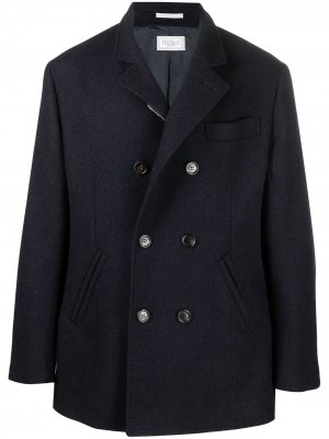 Короткое двубортное пальто Brunello Cucinelli. Цвет: синий