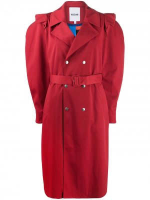 Двубортное пальто с пышными рукавами Koché. Цвет: красный