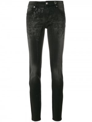 Облегающие джинсы с леопардовым узором из стразов Versace Jeans Couture. Цвет: черный