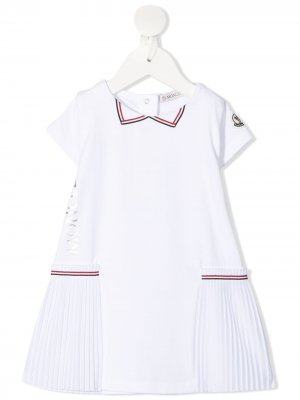 Платье с отделкой в полоску Moncler Enfant. Цвет: белый