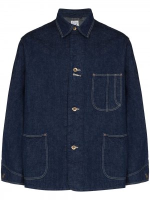 Джинсовая куртка-рубашка на пуговицах Orslow. Цвет: синий