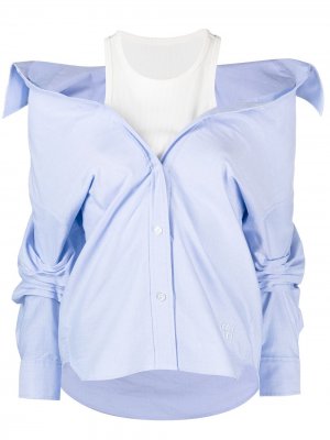 Многослойная рубашка с открытыми плечами Alexander Wang. Цвет: синий