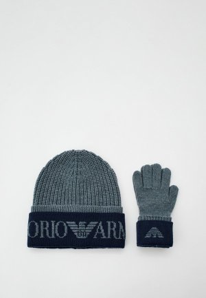 Шапка и перчатки Emporio Armani. Цвет: серый
