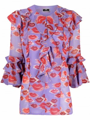 Lips-print ruffled blouse Elisabetta Franchi. Цвет: фиолетовый