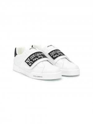 Кеды на липучках с логотипом Dolce & Gabbana Kids. Цвет: белый