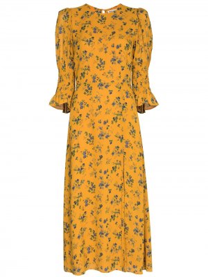 Платье миди Carolena с цветочным принтом Reformation. Цвет: оранжевый