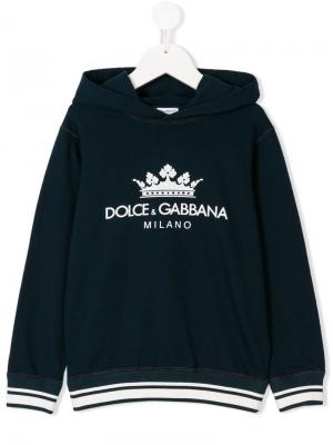 Толстовка с логотипом и капюшоном Dolce & Gabbana Kids. Цвет: синий