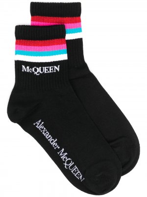 Носки с отделкой в полоску и логотипом Alexander McQueen. Цвет: черный