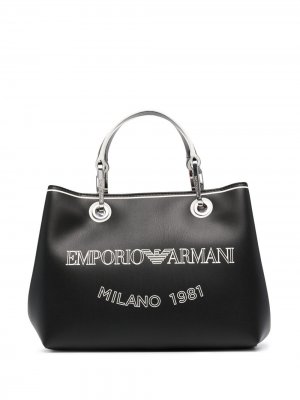 Маленькая сумка-тоут с логотипом Emporio Armani. Цвет: черный