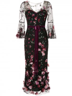 Платье с цветочной вышивкой Marchesa Notte. Цвет: черный