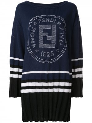 Платье-свитер с логотипом Fendi Pre-Owned. Цвет: синий