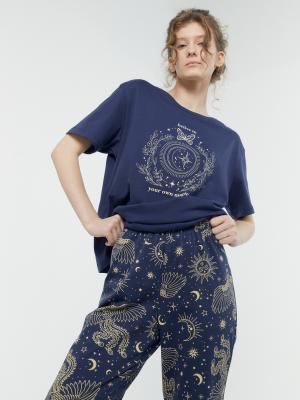 Комплект женский (футболка, бриджи) темно-синий со звездным небом Mark Formelle. Цвет: т.синий +звездное небо