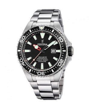 Festina Diver Кварцевые мужские часы из нержавеющей стали с черным циферблатом F20663-3 200M